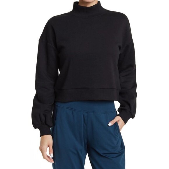 NWT 90 DEGREE BY REFLEX Mock Neck Crop Pullover Sweatshirt Black Medium - Picture 1 of 3